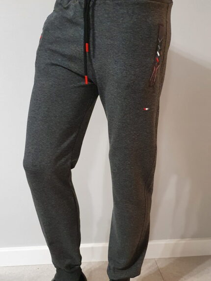 Spodnie dresowe męskie ze ściągaczem grafitowe