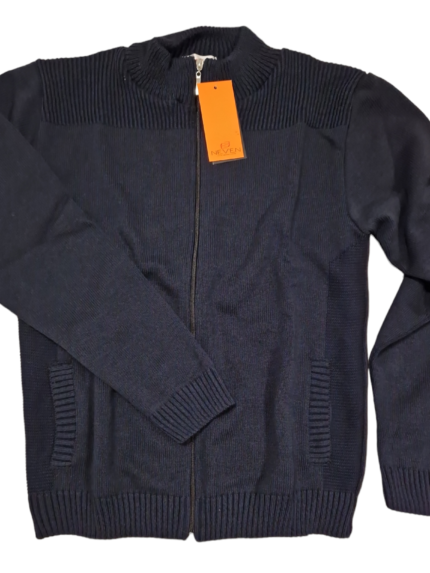Bawełniany rozpinany granatowy sweter męski