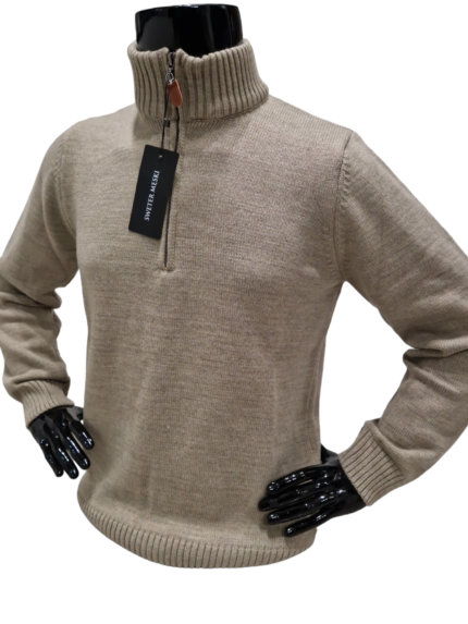 Bawełniany sweter męski ze stójką beżowy