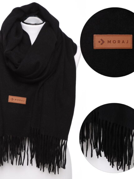 Damski czarny szalik z frędzlami